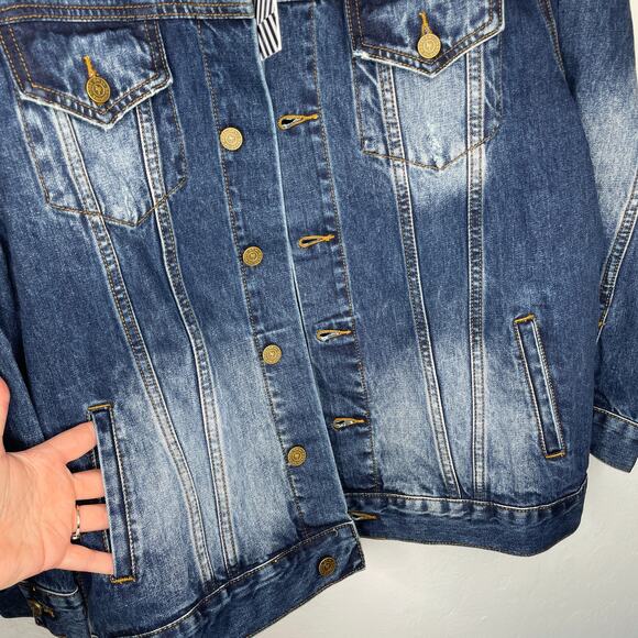 NWT Sandrine Rose Free People Oversized Embroidered Denim Jean Jacket Shacket S - Picture 4 of 13